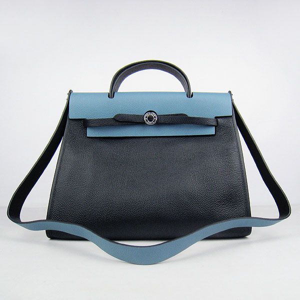 7A Replica Hermes Black/Light Kelly 32cm Togo Leather Bag 60667 - Click Image to Close